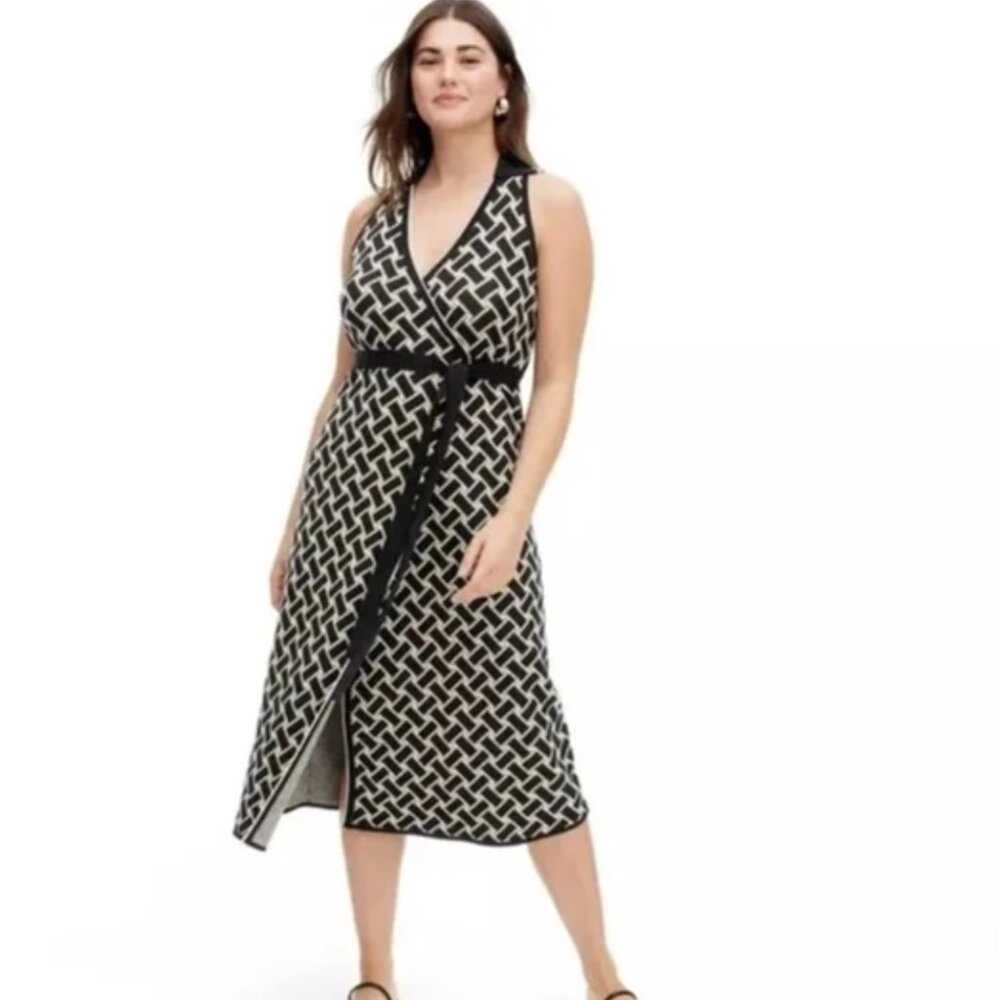 DVF x Target Collared Sleeveless Weave Neutral Sweaterknit Midi Wrap Dress L